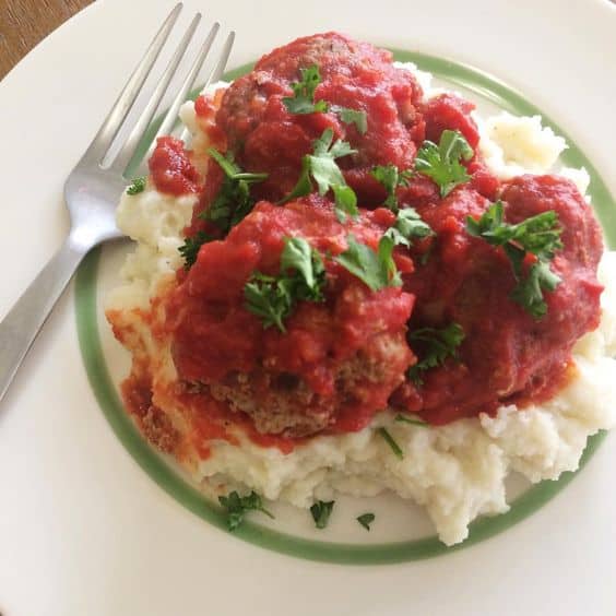 Meatballs Over Garlic Cauliflower Mash