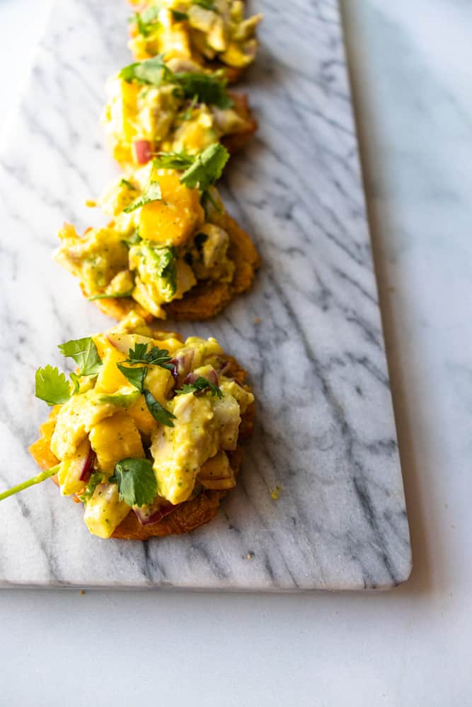 chicken mango salad mango bites, close up