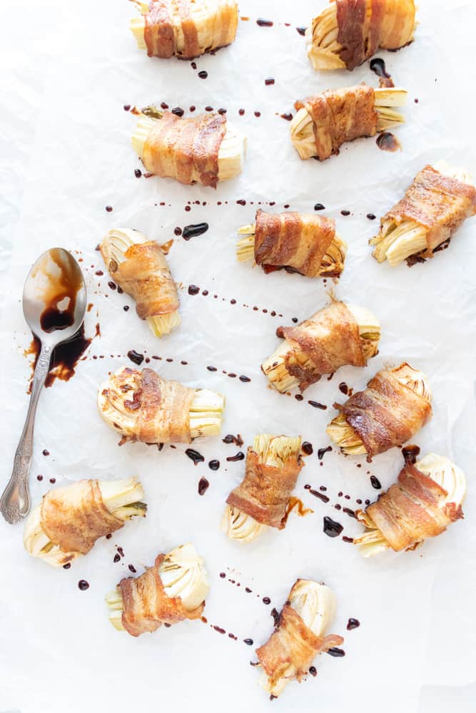 bacon wrapped fennel with balsamic glaze