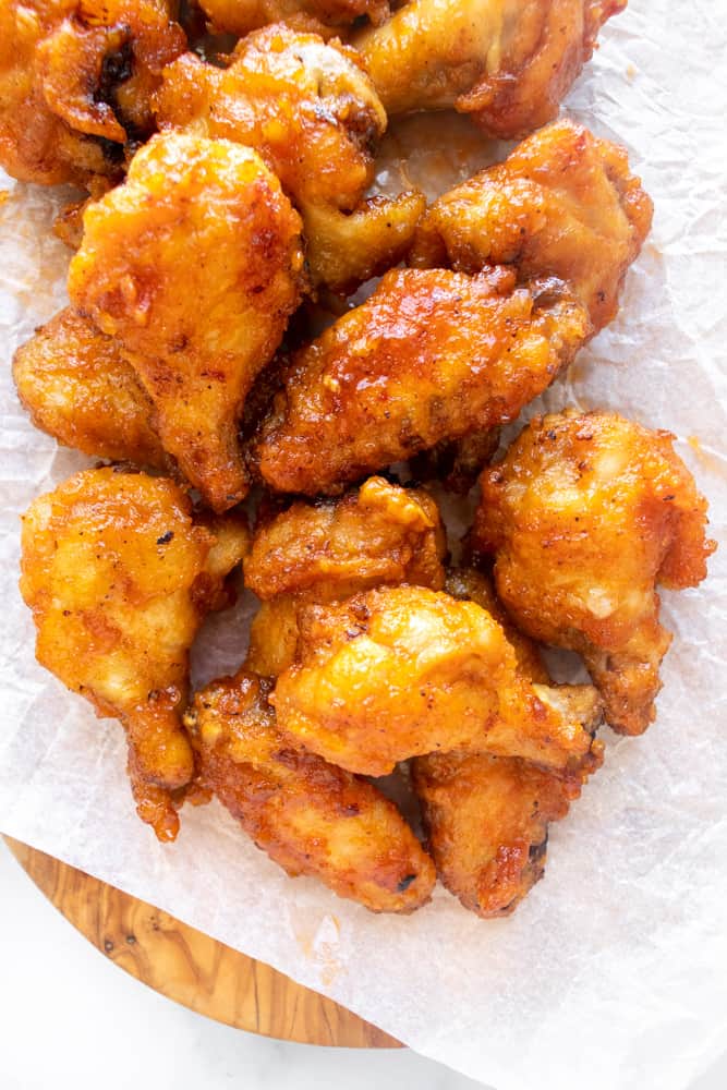 Spicy Honey Butter Chicken Wings on a platter