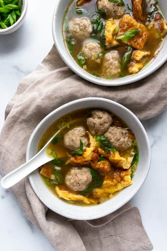 two bowls of Thai Pork Omelette Soup