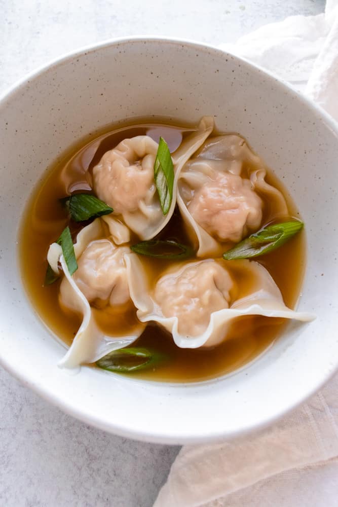 close up of the easy wonton soup