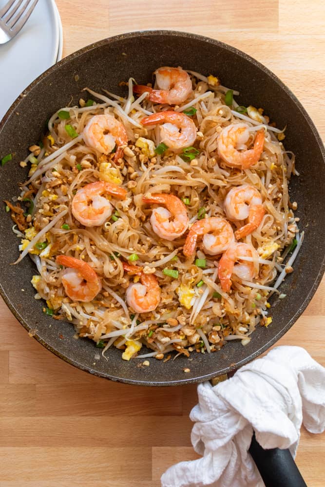 authentic pad thai in a skillet