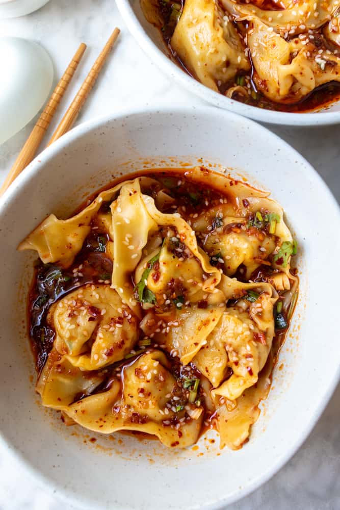 Spicy Szechuan Wontons in Spicy Szechuan Sauce - a dash of dolly