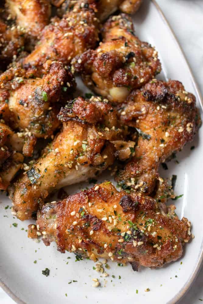 up close shot of a Furikake Chicken Wings