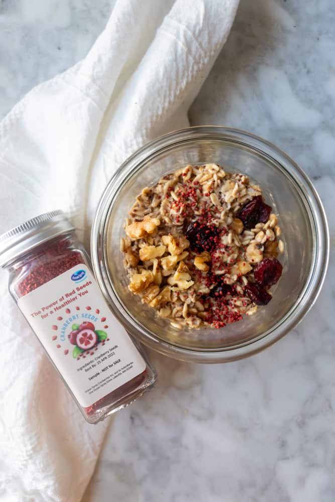 a bowl of Cranberry Walnut Overnight Oats