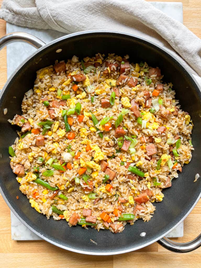 spam fried rice in a large skillet