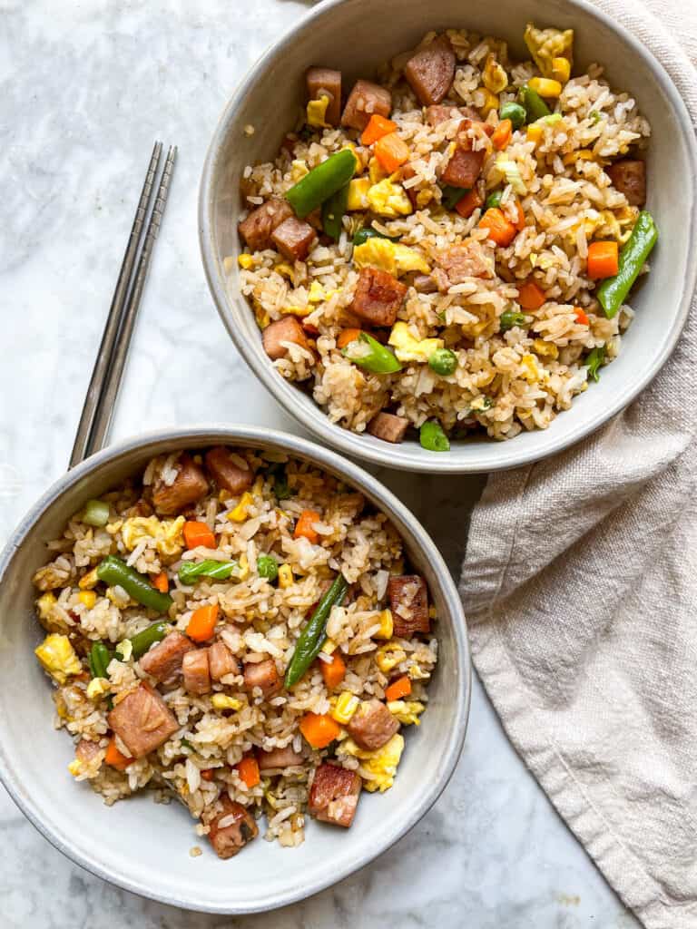 two bowls of spam fried rice